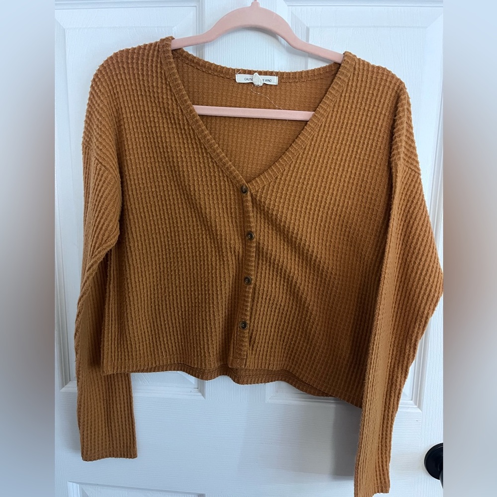 Caution to the Wind Waffle Knit Cropped Long Sleeve